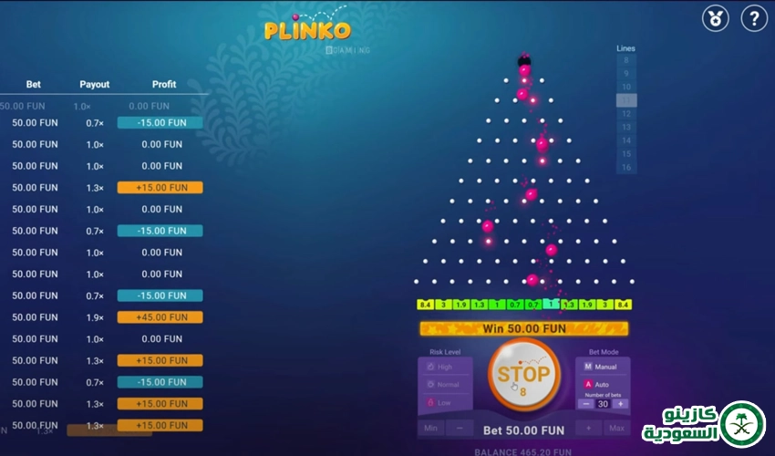 مواقع كازينو اون لاين توفر لعبة Plinko